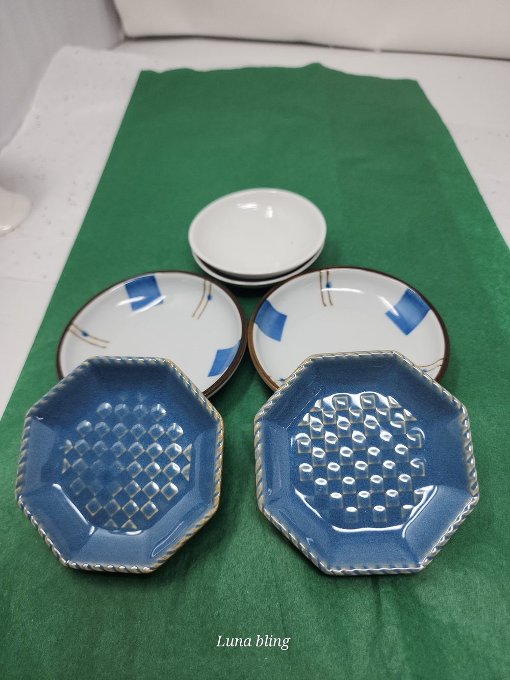 Blue Octagonal Ceramic Appetizer Plates - Set of 2